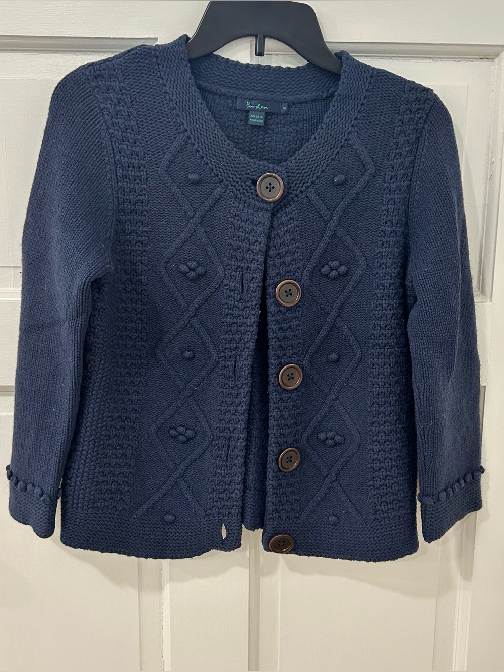 Boden Women’s Wool Cable Knit Navy Big Button Cardigan Size 8